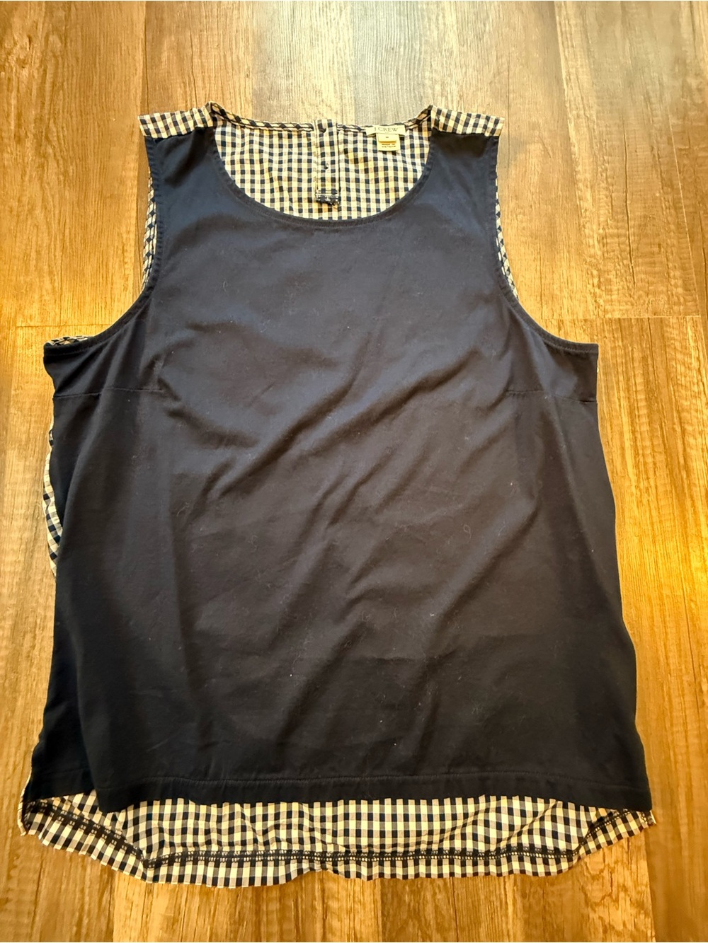 J.Crew Contrast Tank Top M Navy Blue Gingham Check Preppy Coastal Cotton